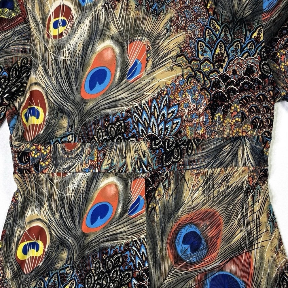 Boston Proper Top Womens Large Jeweled Peacock Print Long Sleeve V-Neck USA Made - Picture 11 of 13